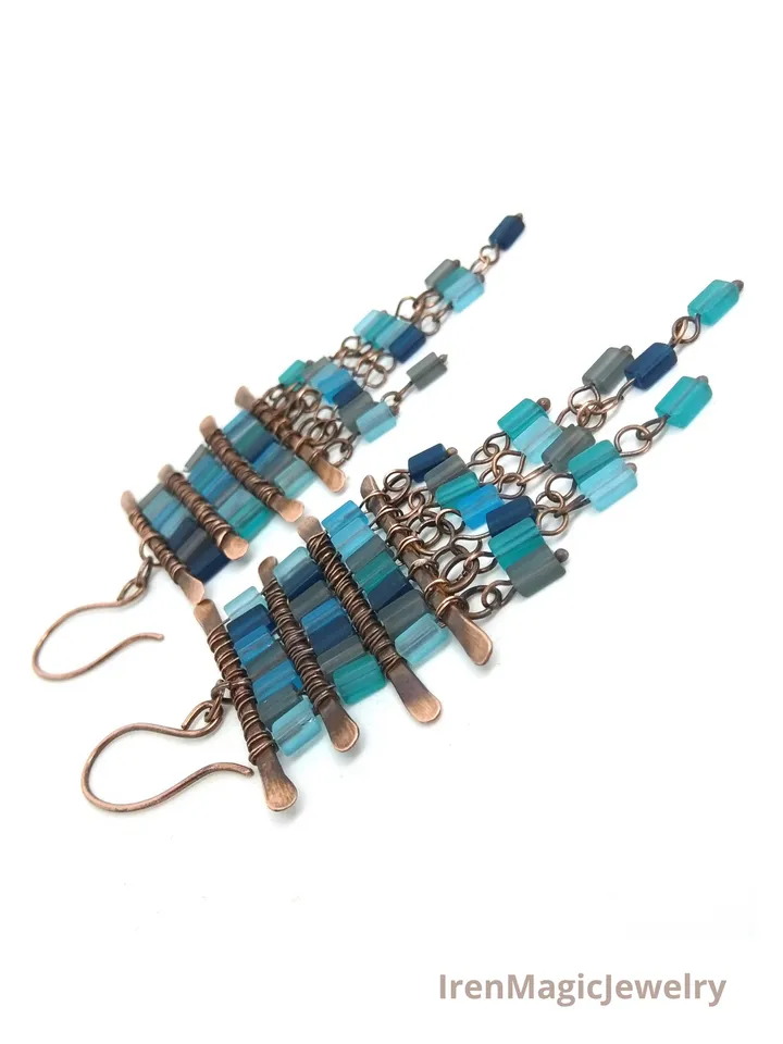 Boho Chandelier Hanging Ethnic Copper Earrings