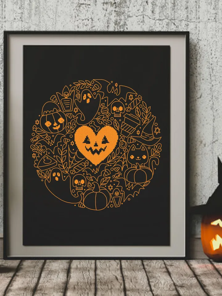 Halloween cross stitch pattern PDF download Halloween digital for hand embroidery PDF, Halloween sampler cross stitch, Backstitch chart #H58