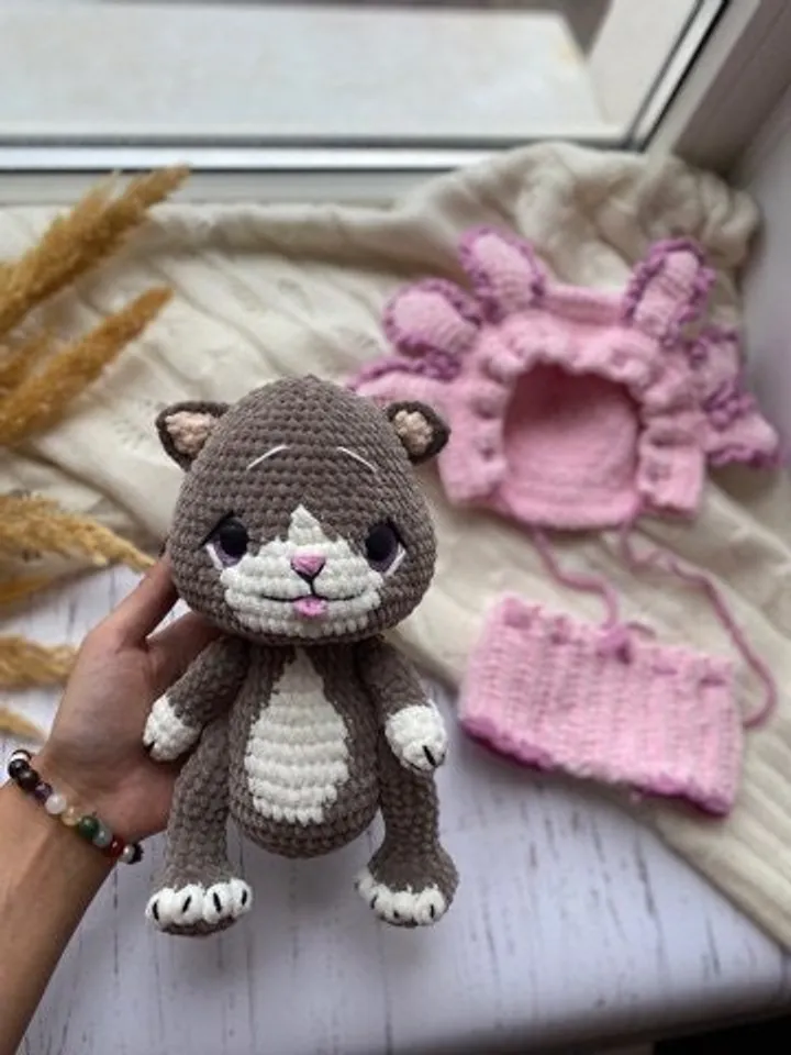 PDF Amigurumi Cat Axolotl pattern, Crochet mexican Axolotl, pink salamander pattern, crochet Axolotl plush toys