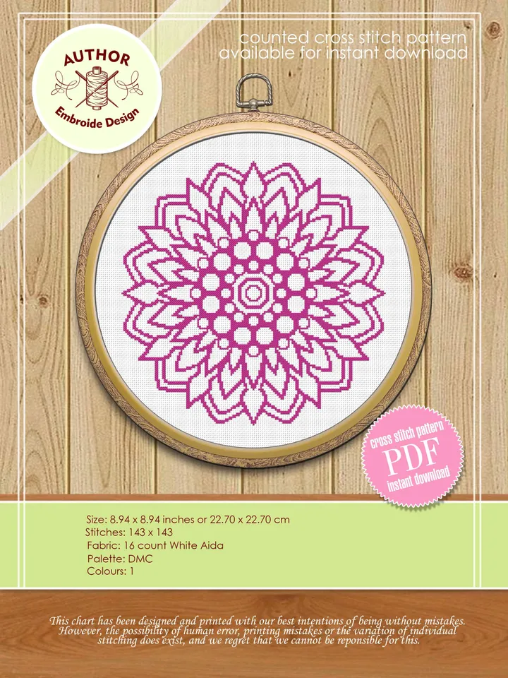 Flower Mandala set cross stitch pattern download PDF Monochrome mandala cross stitch chart, Floral ornament embroidery PDF, Home decor #S5