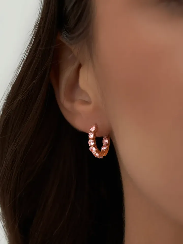 Earrings 925 silver with pink cubic zirconia