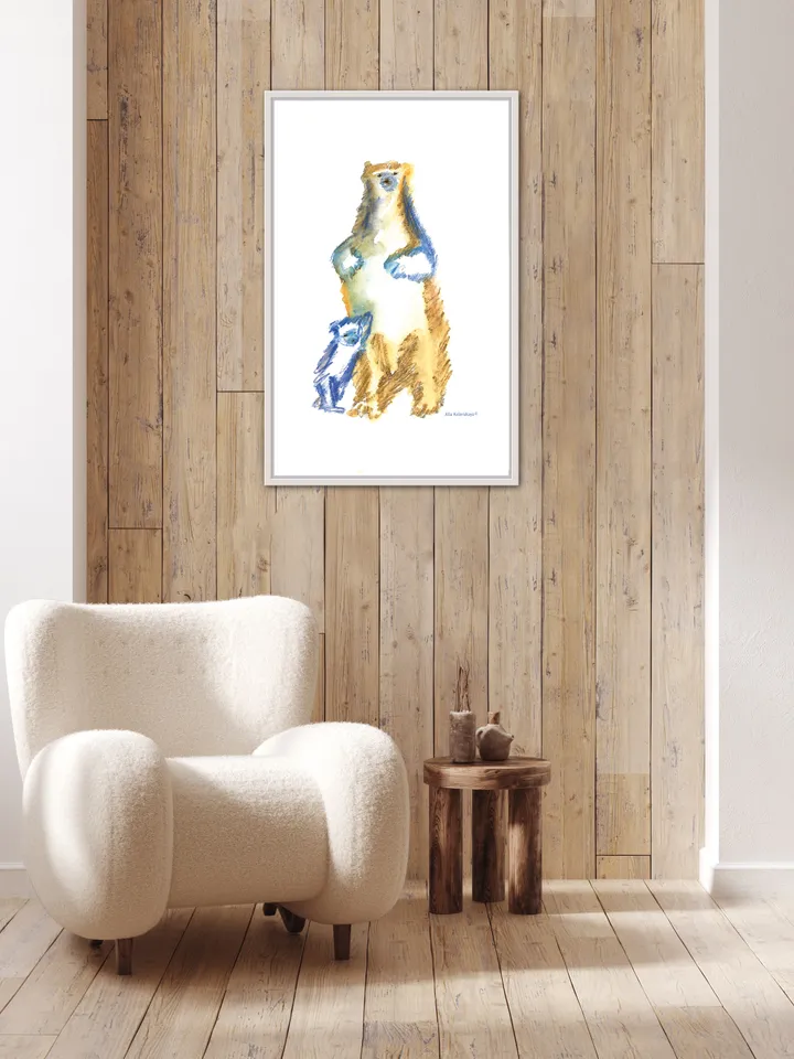 A drawing of a bear with a bear cub