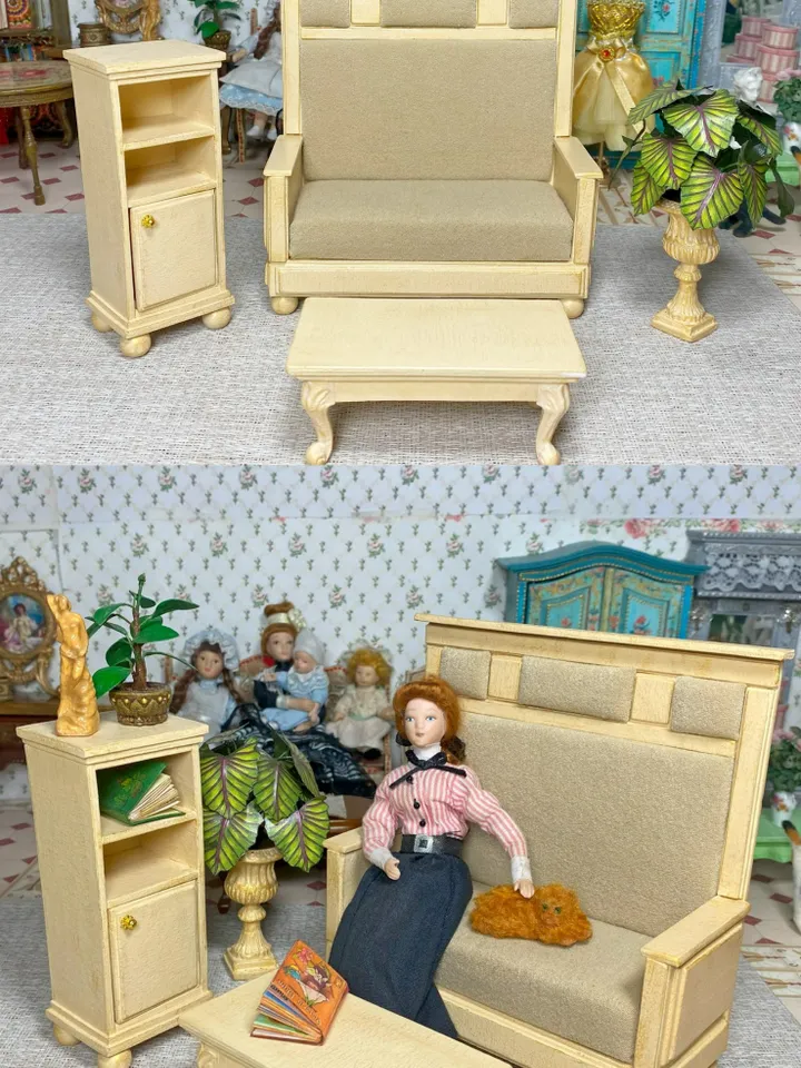 Furniture for dollhouse. Sofa for doll. 1:12. Handmade. Dollhouse miniature.