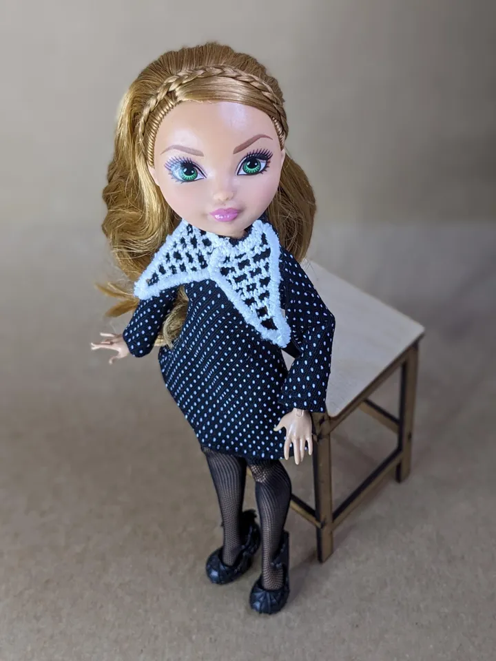 Handmade polka dot black dress for 10.5-inch female dolls (MH, EAH)