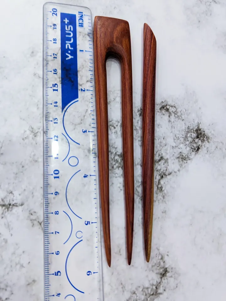 Classic set of wooden hairpin and hair stick made of valuable pao rose wood. Handmade carved hairpins.