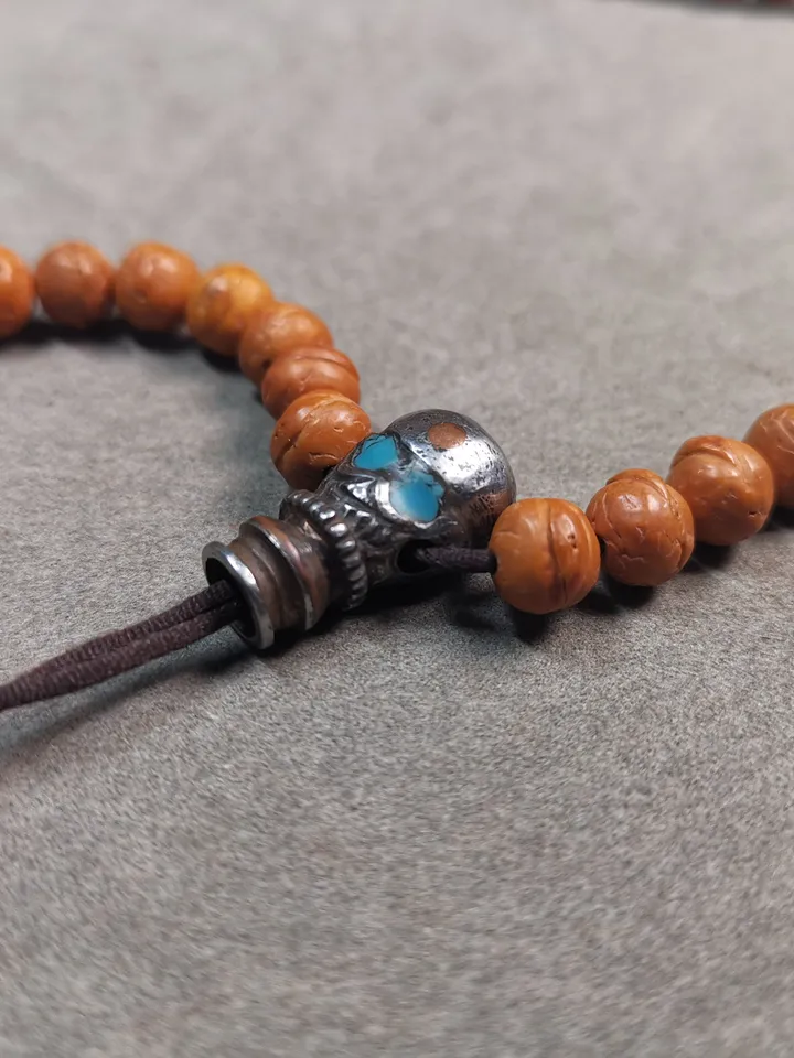 Gandhanra Tibetan Cold Iron Guru Bead,Skull Shape T-drilled 3-Hole Prayer Bead,Mala Bead,Connector Bead for Buddhist Bead Accessories