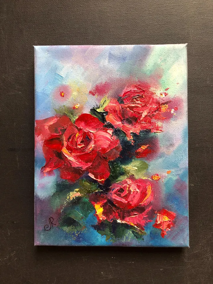Roses Original Painting Red Floral Wall Art Roses Painting Flowers Still life
