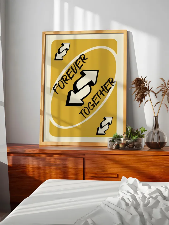 Forever Together play Reverse Card Wall Art Funny Meme Poster Digital Download Yellow Black Typography Pop Culture Print Game Room Meme Deco