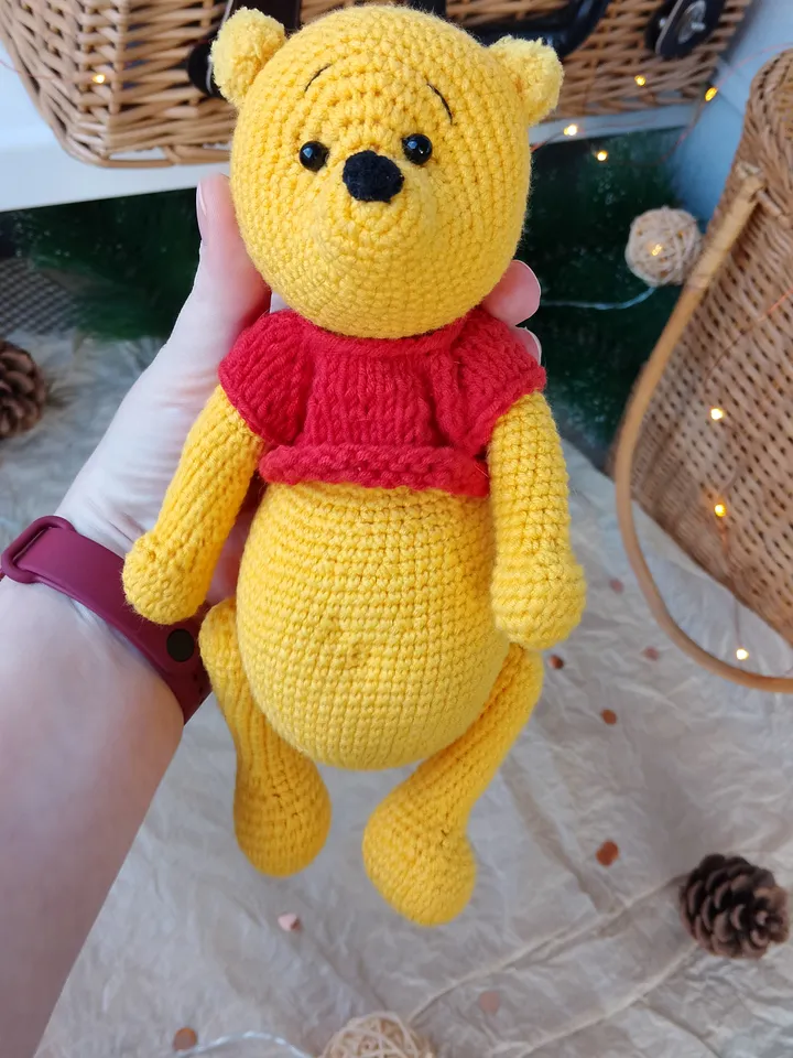 Cotton Plush Winnie the Pooh stuffed toy. Yellow teddy bear stuffed toy. Baby shower toy plush yarn
