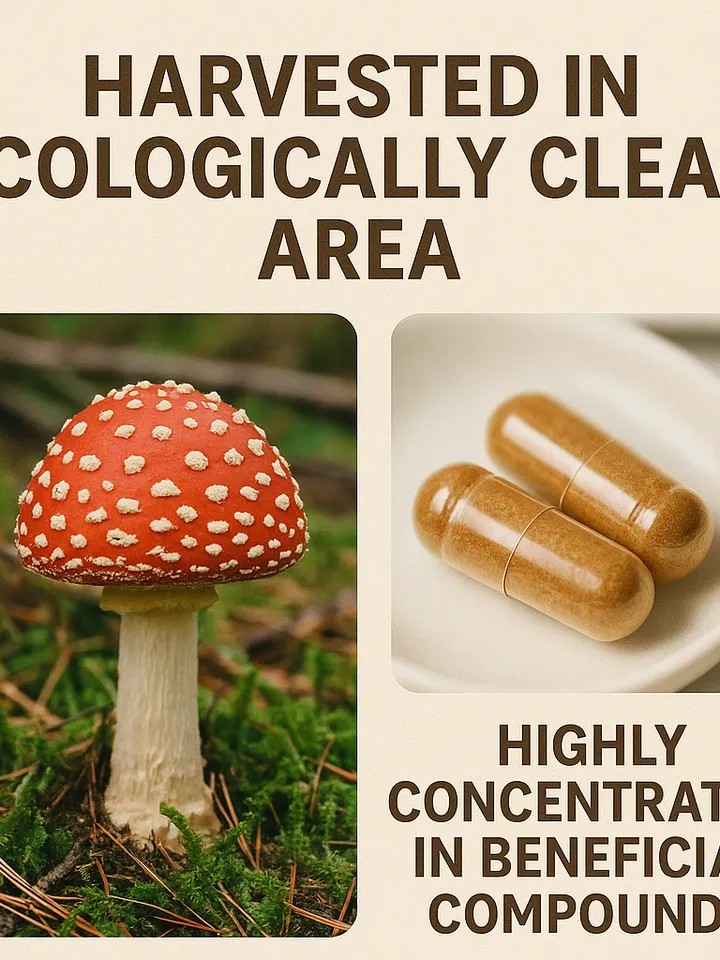 Red fly agaric, dried caps, 60 capsules/450 mg