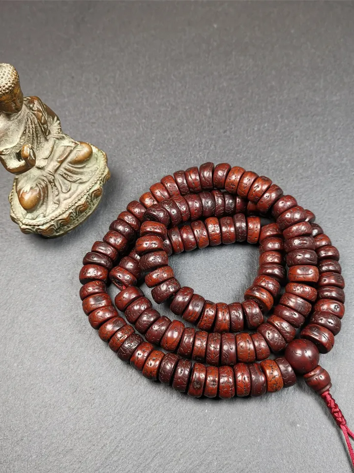 Gandhanra Old 108 Bodhi Seed Beads Mala,13mm Prayer Beads Necklace for Meditation,Circumference 70cm
