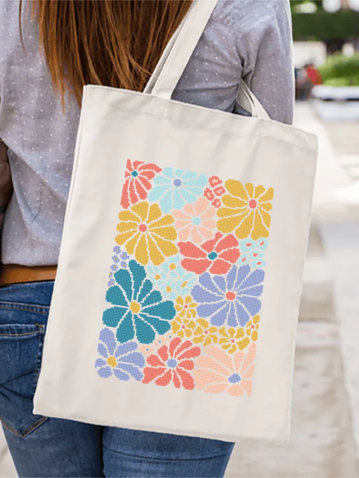 Abstract flowers cross stitch pattern PDF download Boho floral cross stitch chart, Modern flower pattern digital PDF, Beginner x-stitch #P45