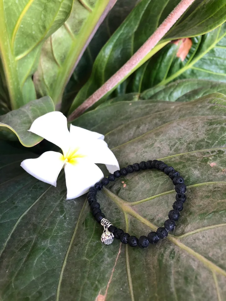 Lotus Seed Flower Genuine Lava Stone Bracelet | Fertility Symbol Black Gemstone Bracelet Amuleth | Spiritual BAli Jewerly | Yogi Accesories