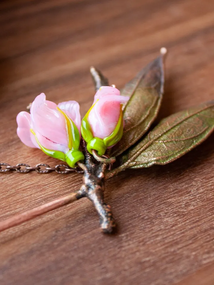 Rose Flower Hair Clip, Copper Flower Brooch, Glass Rose Hair Accessories, Natural Jewelry, Electroplating, Great Gift for Her