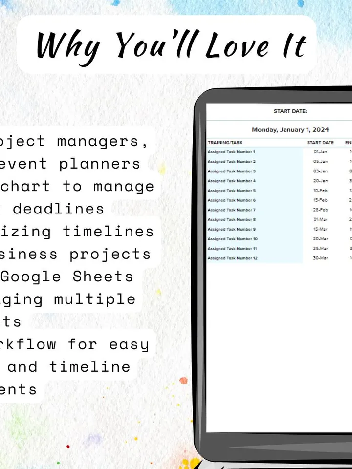 Project Management Gantt Chart Template | Editable Google Sheets, Digital Download, Easy-to-Use for Planners, Freelancers & Managers