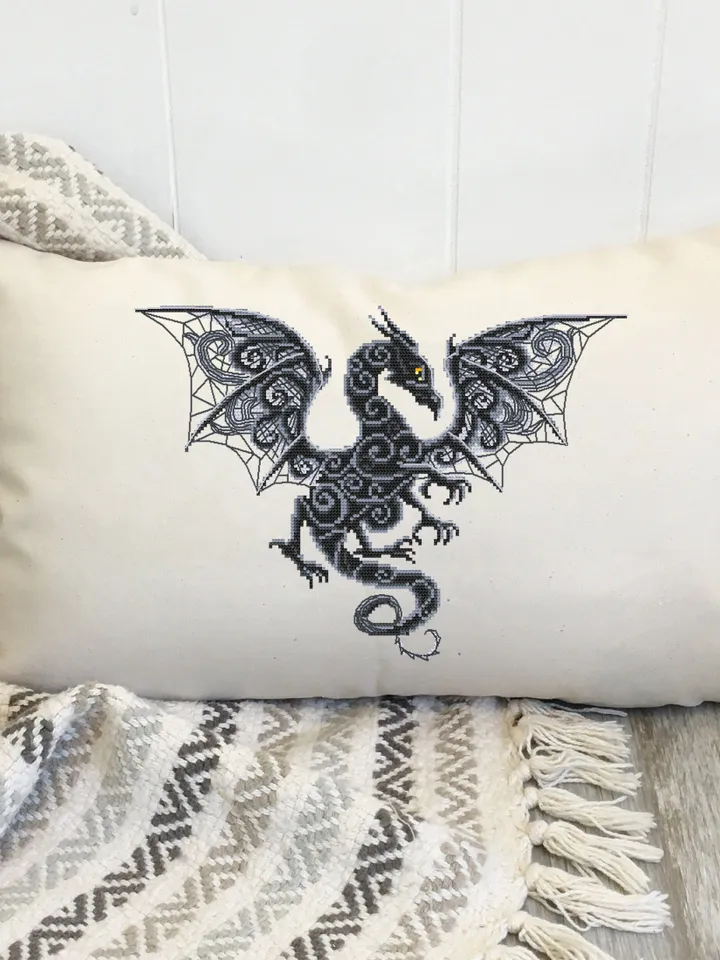 Dragon set cross stitch pattern download PDF Fantasy animal cross stitch chart, Dragon embroidery PDF, Blackwork patterns, Dragon art #D13