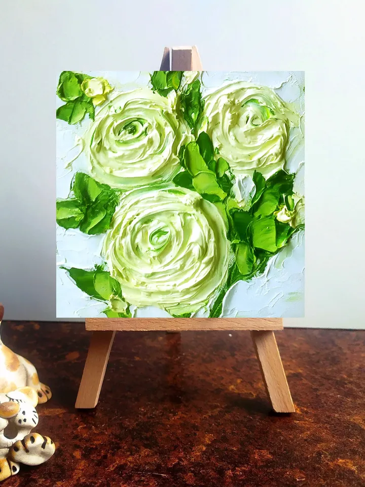 Ranunculus Painting Flowers Original Art Impasto Oil Painting Floral painting 4 by 4 in by ArtProkopaloSv