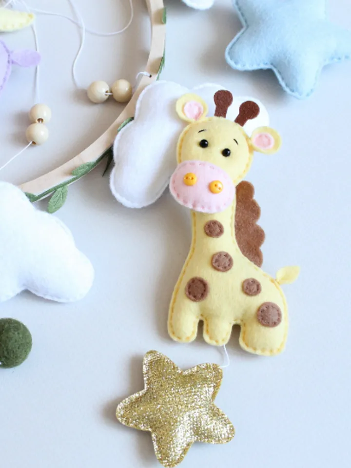 Handcrafted Giraffe, Elephant, Hippo, Lion and Safari Themed Felt Baby Mobile - Customizable Nursery Decor