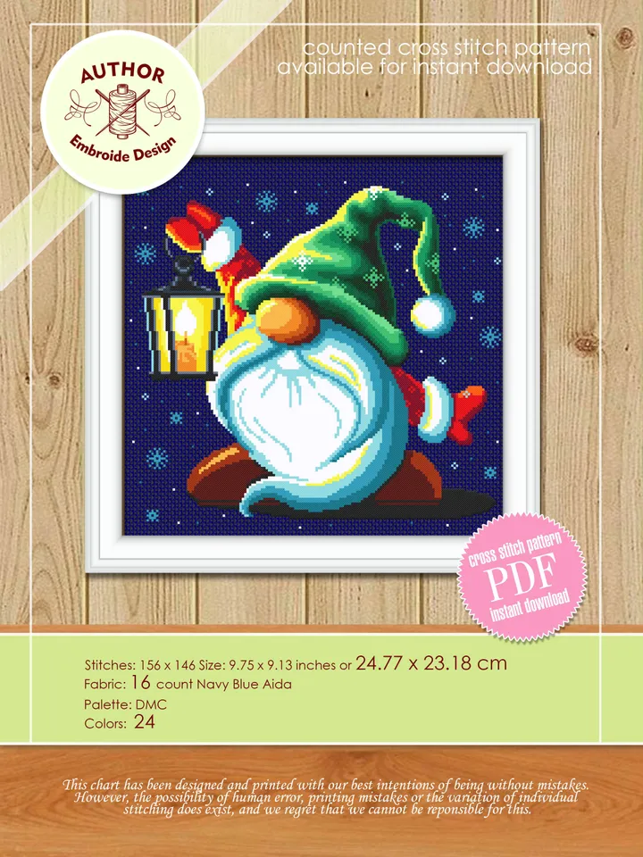Christmas gnome cross stitch pattern download PDF Winter gnome pattern digital Cute cross stitch sampler Holiday hand embroidery PDF #N15