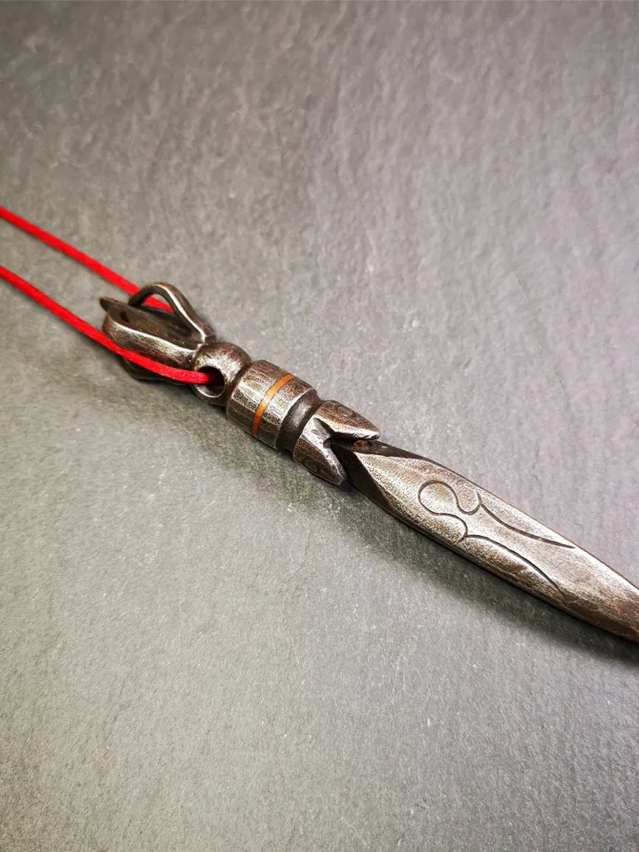 Gandhanra Handmade Tibetan Buddhist Ritual Implement - Kila -Dorje Phurba,Made of Cold Iron inlaid with Copper,3.9"