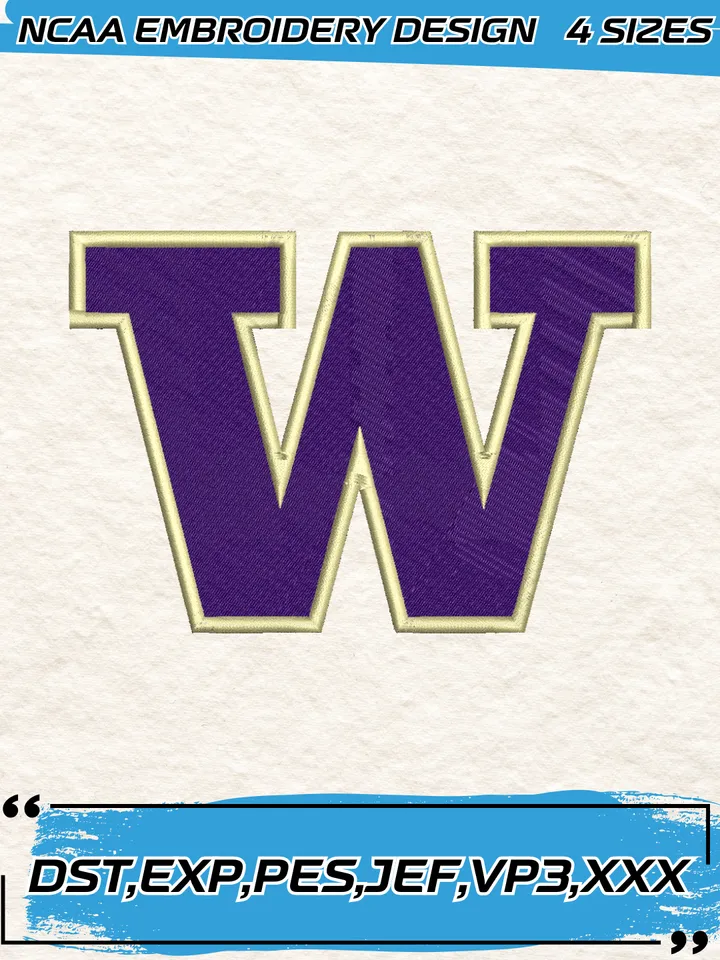 Washington Huskies Embroidery Designs,NCAA Logo Embroidery Design,Machine Embroidery Design File,4 Sizes, Digital Download