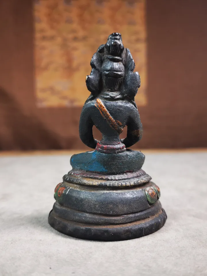 Gandhanra Antique Colored Tibetan Statue,Amitayus,Buddha of Longevity,80 Years Old