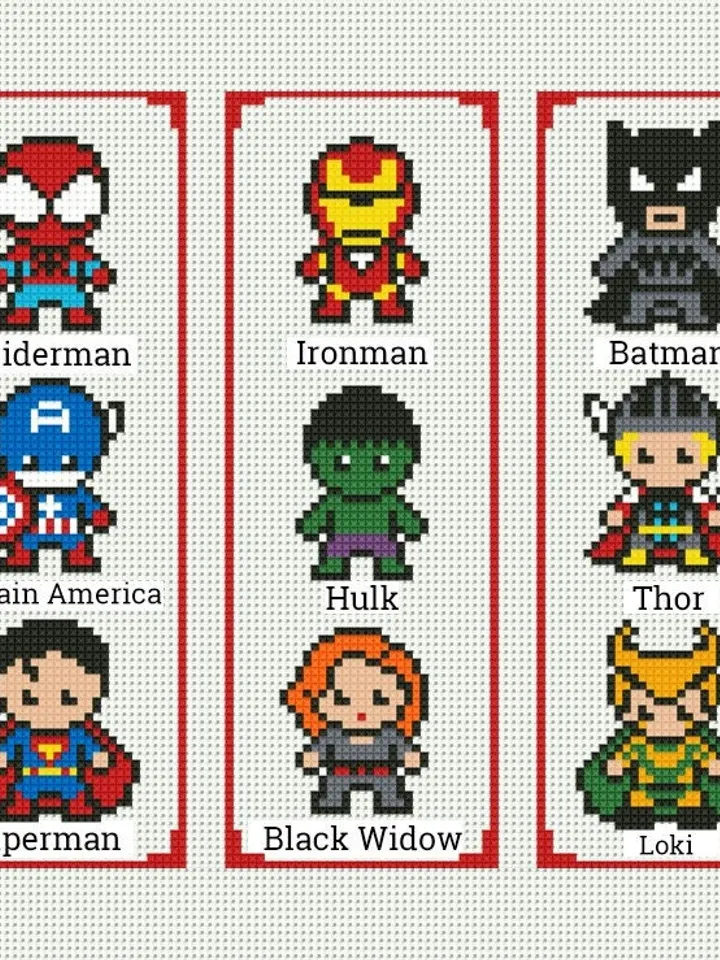 SuperHero  3 Bookmarks Set Cross stitch pattern | Embroidery Pattern | Instant Download | Embroidery Designs