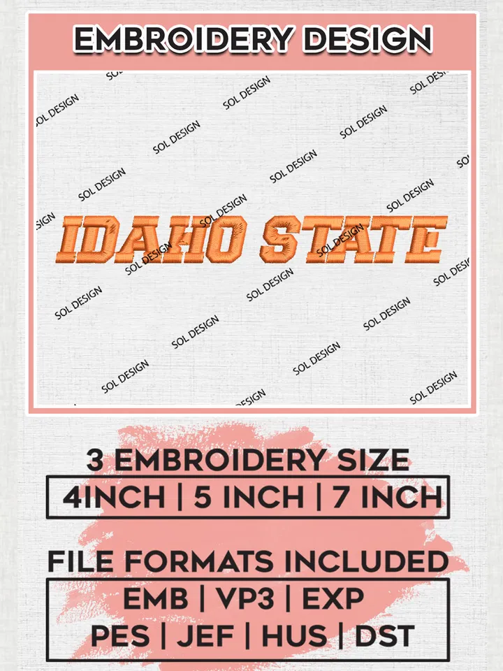 NCAA Idaho State Team Writing Logo Embroidery Design Files, NCAA Idaho State Bengals Machine Embroidery, NCAA Teams, 3 sizes, NCAA Machine embroidery designs, Digital Download