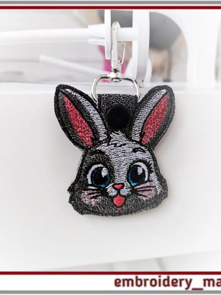 In the hoop Keychain Jolly Bunny embroidery design ITH key fob