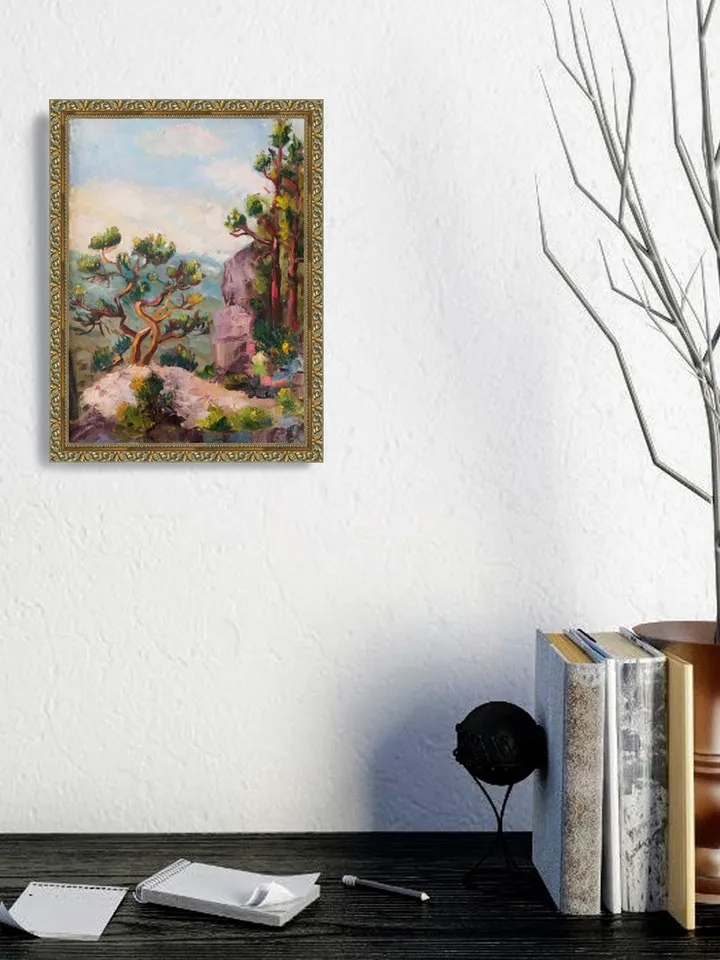 Original Oil Painting on Canvas, Landscape Wall Art Pine Tree, Mountain Fine Art