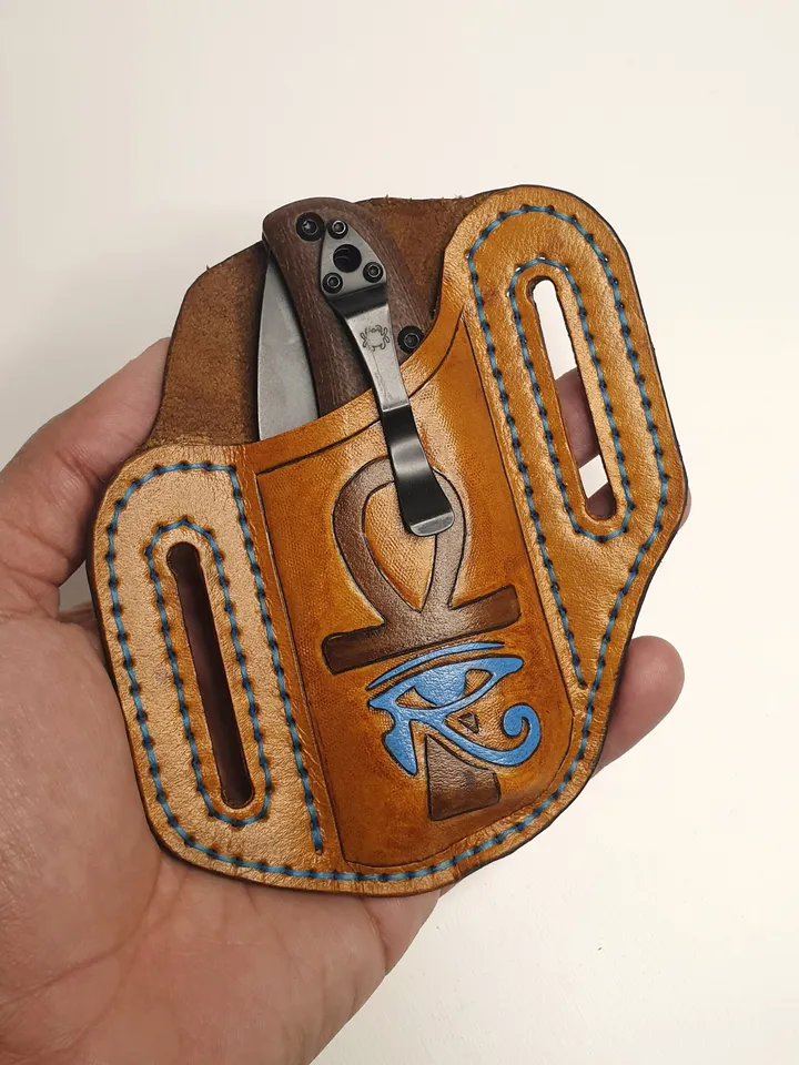 knife sheath, leather knife guard, knife pouch, knife and sheath, custom knife sheath, edc knife,customized handmade, ankh, leather sheath.
