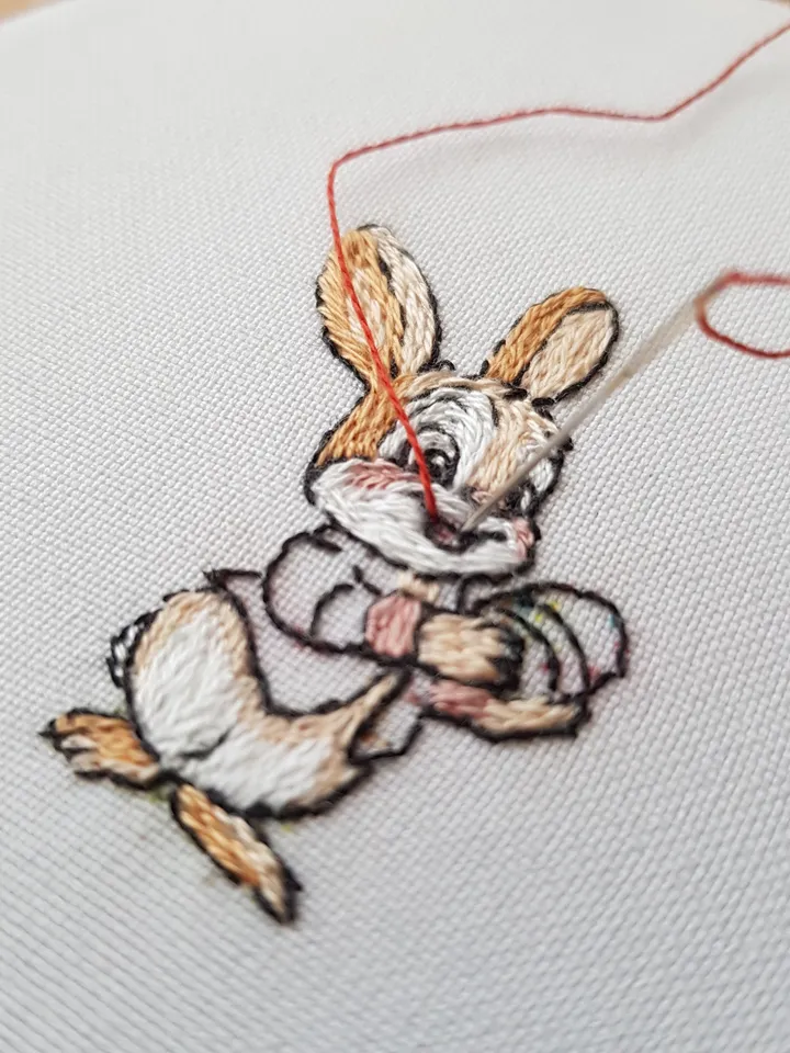 Hand embroidery Easter egg with bunny DIY, easy embroidery step by step tutorial pattern pdf