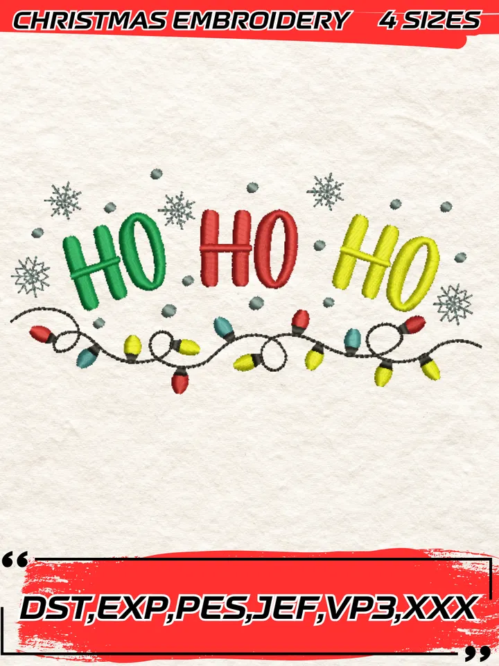 Ho Ho Ho Christmas Embroidery Design,Christmas Embroidery Design,4 Sizes, Digital Download