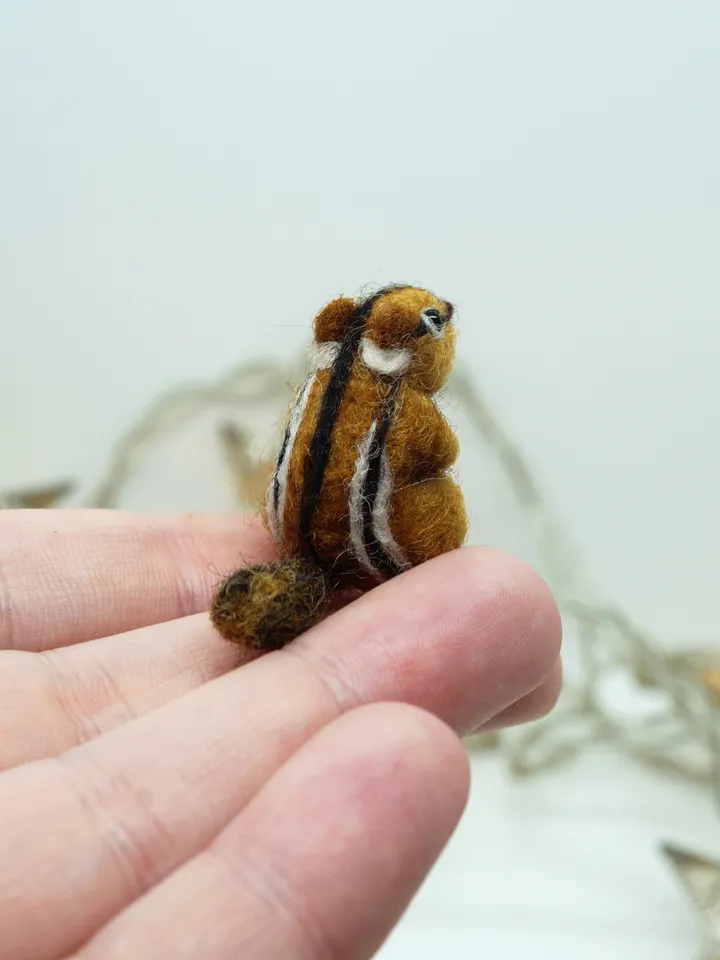 Tiny needle felted chipmunk, miniature needle felted animal