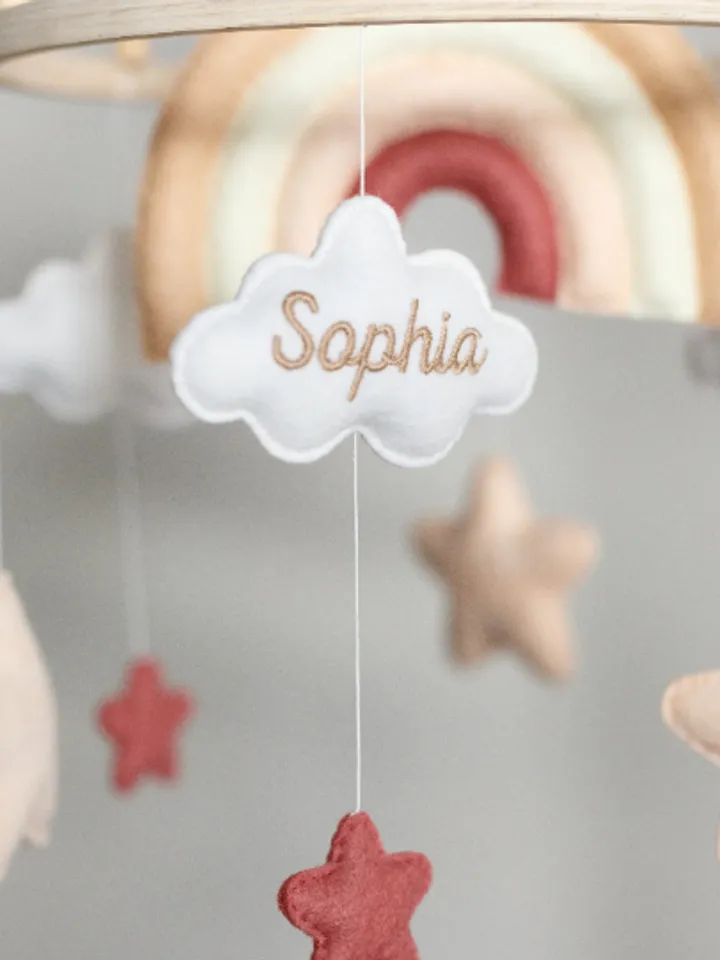 Custom Rainbow, Stars and Cloud Baby Mobile - Handcrafted, Soft Felt Nursery Decor