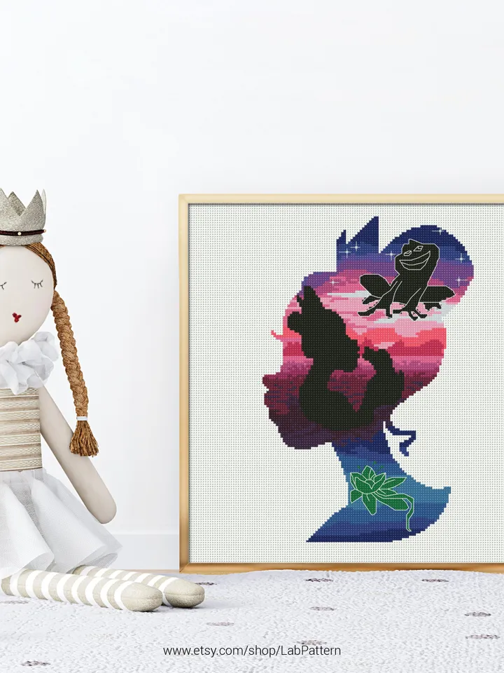 Tiana Princess Silhouette Frog Cross stitch pattern | Embroidery Pattern | Instant Download | Embroidery Designs