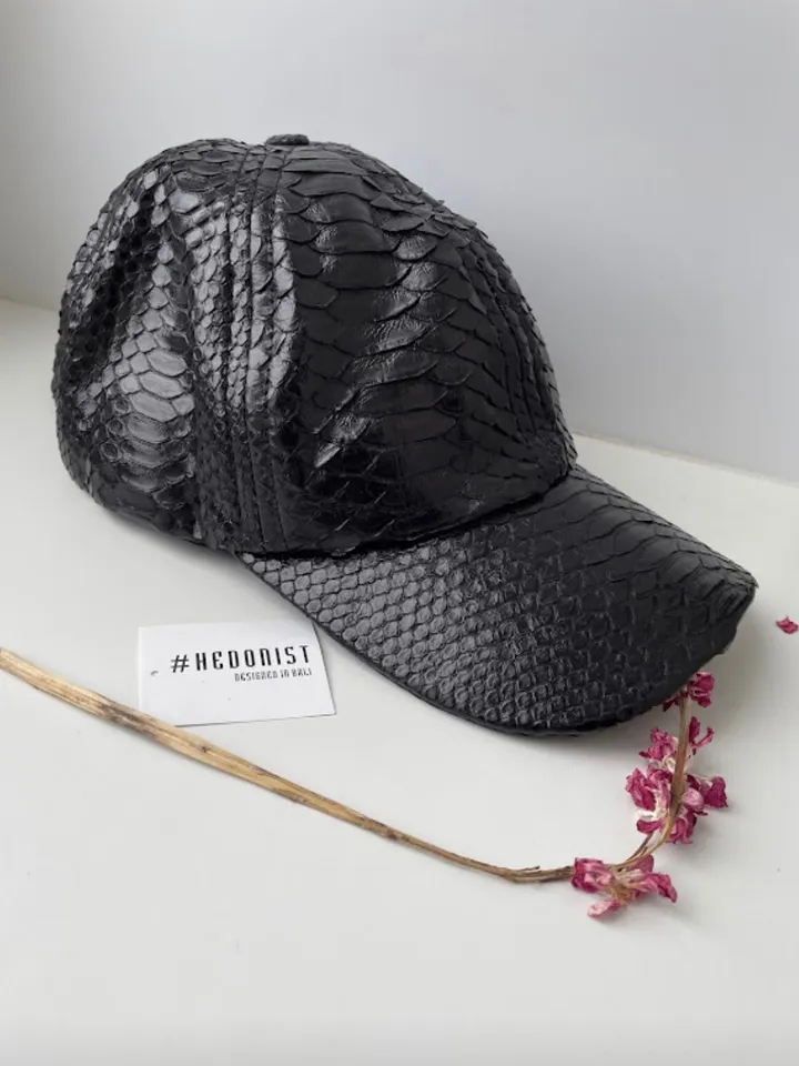 Genuine python skin women baseball cap | women accessories | exotic leather cap | genuine python skin | Black leather cap