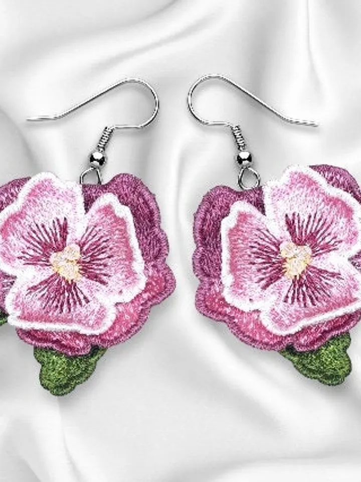 Free Standling Lace Machine Embroidery Design Pansies earrings Jewelery Embroidery Pattern FSL embroidery pattern