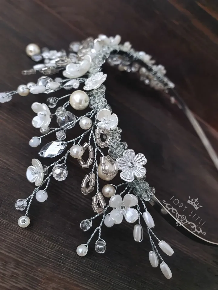 Pearl crown, flower tiara, white crown, bridal headpiece, wedding tiara, baby crown,White tiara, Wedding headpiece,Bride