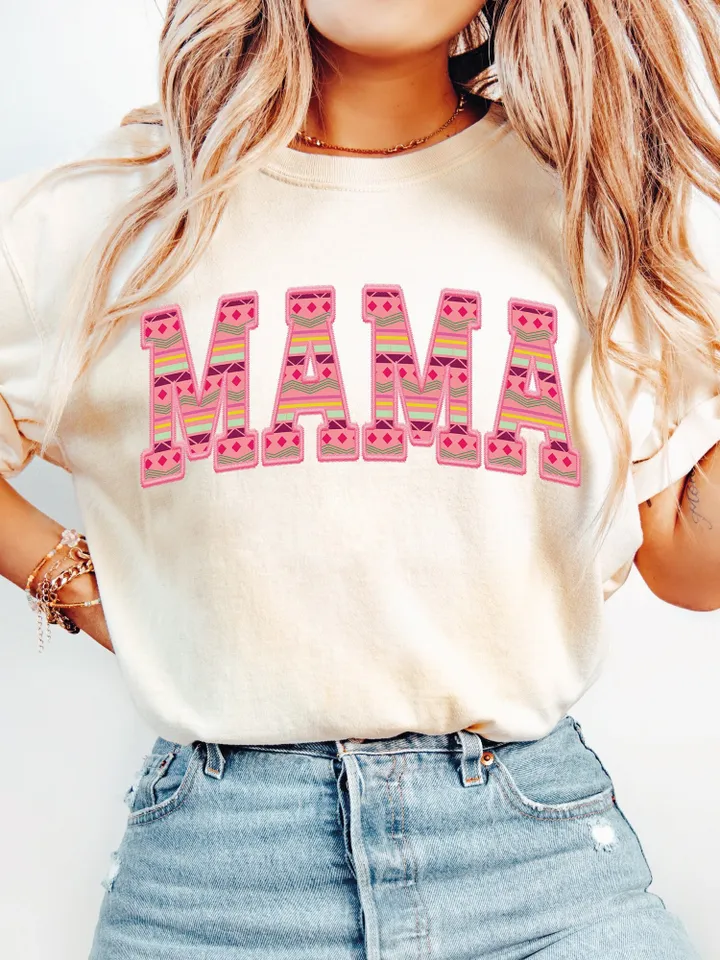 Embriodery Pink Mama Distressed Aztec Mama PNG digital download | Western png | Mama University Font | Aztec pattern | Distressed Mama |