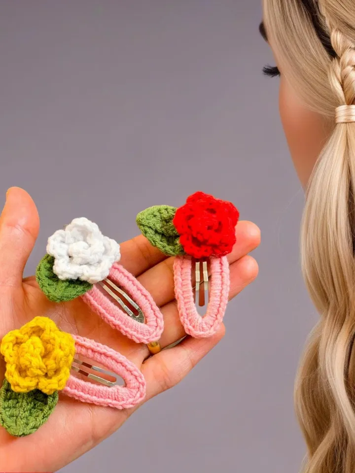 Hairclips Pattern for Kids - Neutral Hair Clip Crochet Pattern - Fall Crochet Pattern for Hairclips - Toddler Hair Clip Crochet Pattern