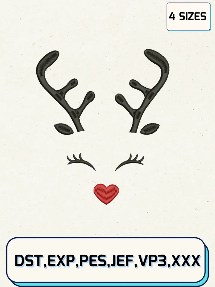 Christmas Reindeer Faces Embroidery Design,Christmas Embroidery Designs,Machine Embroidery Files,Reindeer Embroidery Design,4 Sizes