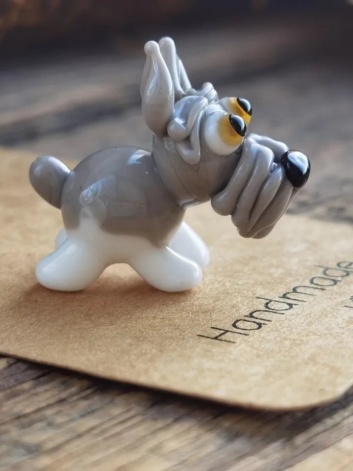 GLASS FIGURINES Schnauzer figurine Schnauzer GIFT Dog ornament Dog art Glass Dog decor Glass schnauzer art Miniature animals Tiny schnauzer