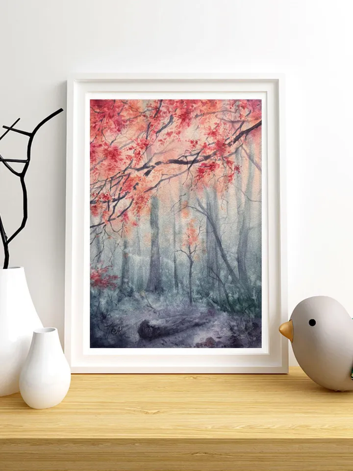 Forest Original Painting Trees Watercolor Painting Forest Landscape Original Art