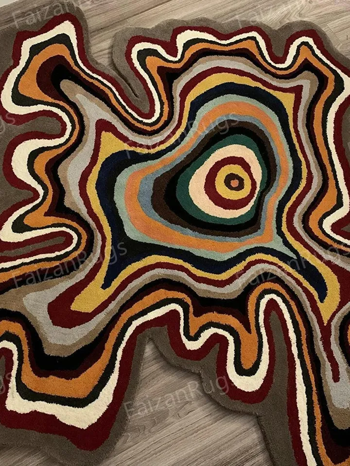 Buy Irregular Throw Rug Illusion Pattern Hand-Tufted 100% Wool Handmade Area Rug for Home, Bedroom, Living Room, Kids Room, Custom Rug