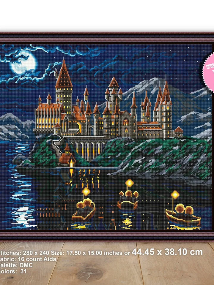 Wizard school cross stitch pattern digital PDF Magic kingdom cross stitch Magic castle xstitch chart Fantasy castle instant download PDF #C5