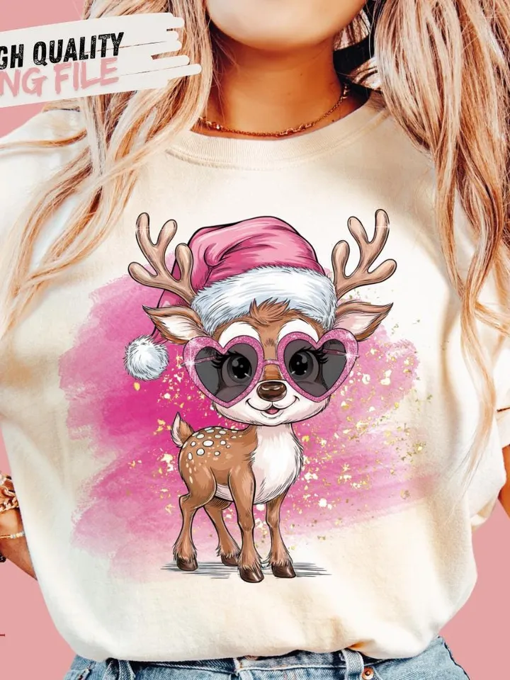 Iridescent Reindeer PNG - Christmas Designs For T-Shirts - Retro PNG - Retro Christmas Designs - Coquette Christmas Design - Reindeer Design