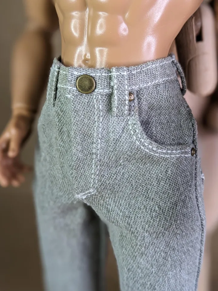 Realistic handmade khaki classic jeans for 13 inch fashion male doll (Adonis doll)