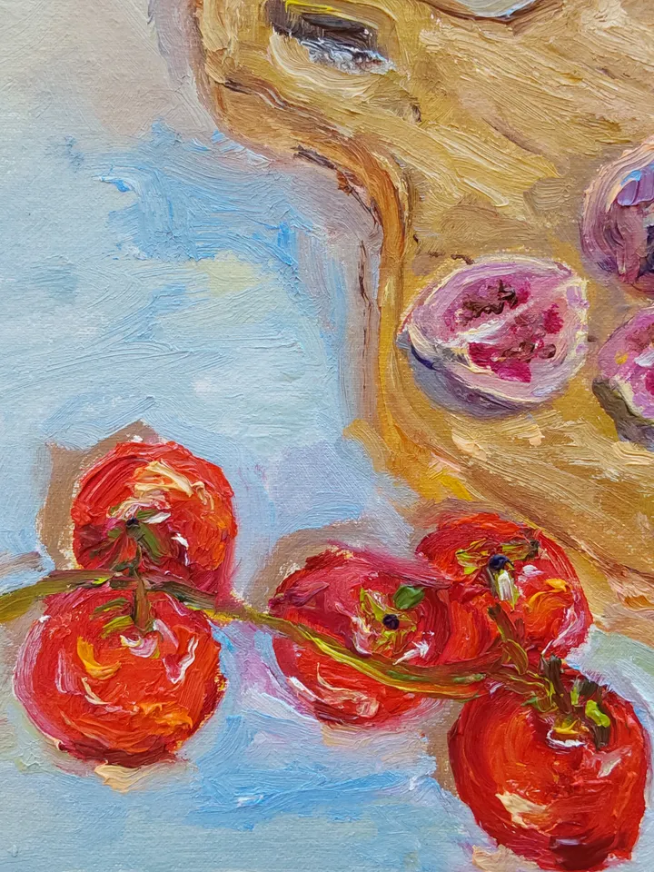 Oil painting on canvas "Still life with cheese" 25x20cm (10x8inch)