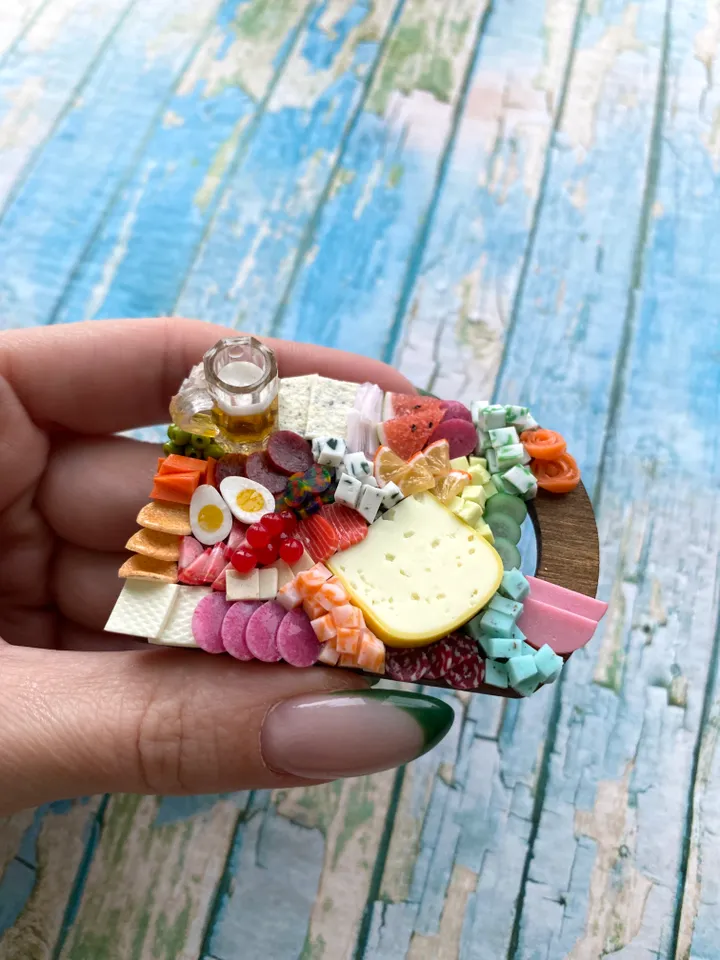 Magnet Miniature Cheese Charcuterie board with Polymer clay Souvenir
